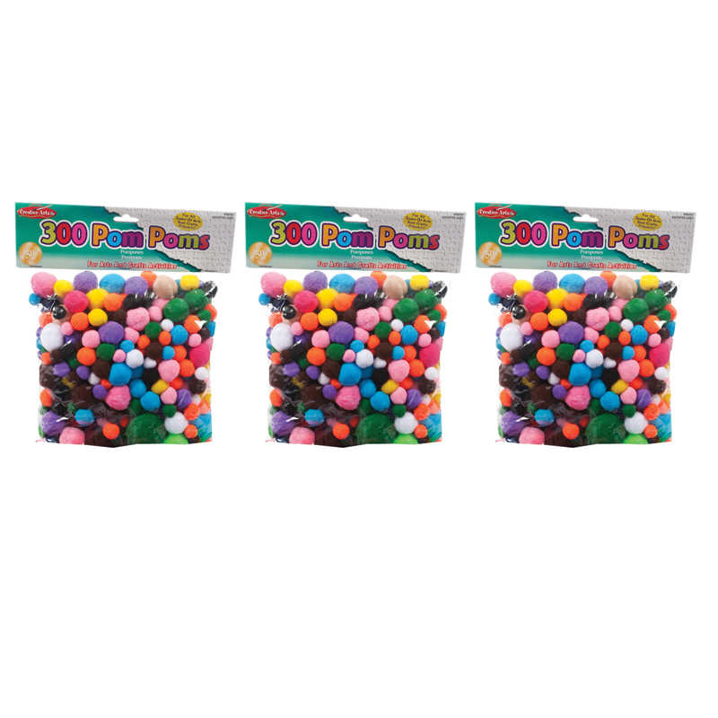 Charles Leonard Creative Arts™ Pom-Poms, Assorted Colors/Sizes, 300 Per Pack, 3 Packs