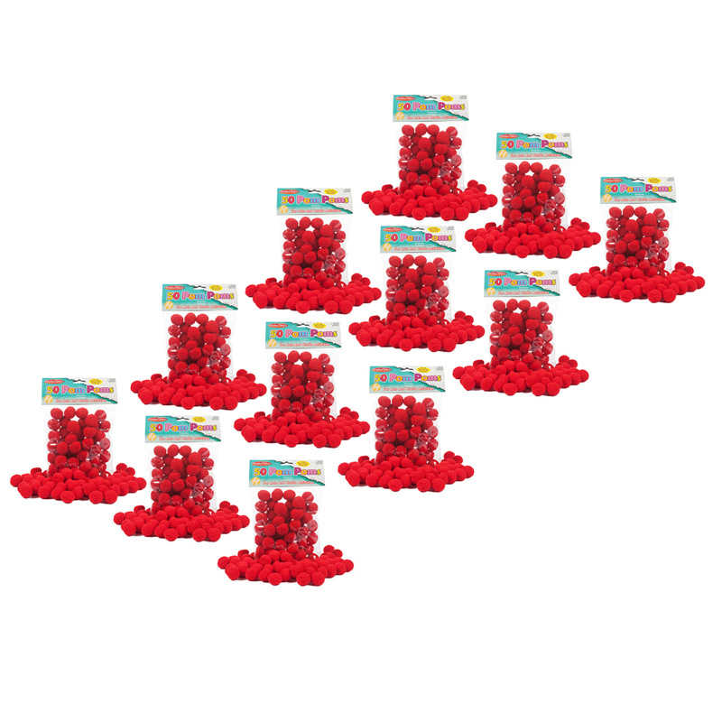 Charles Leonard Pom-Poms 1", Red, 50 Per Pack, 12 Packs
