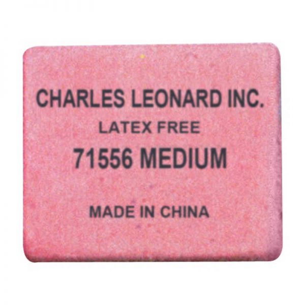 Charles Leonard Eraser, Synthetic, Latex Free, Block Shape, Medium, Pink, Box of 60