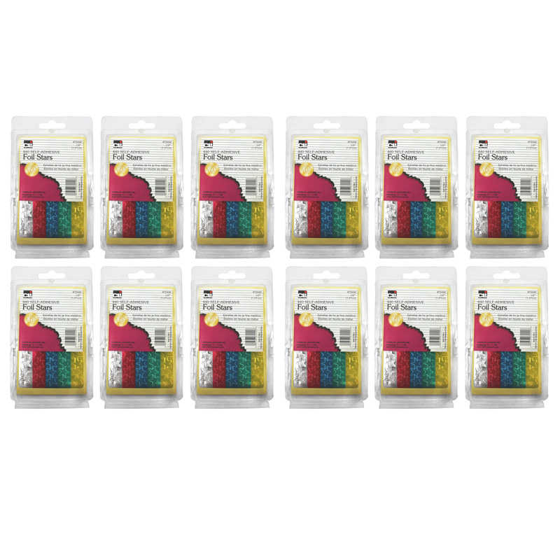 Charles Leonard Foil Star Labels, Self-Adhesive, 1/2 Inch Metallic Star Stickers, Assorted Colors, 440 Per Box, 12 Boxes