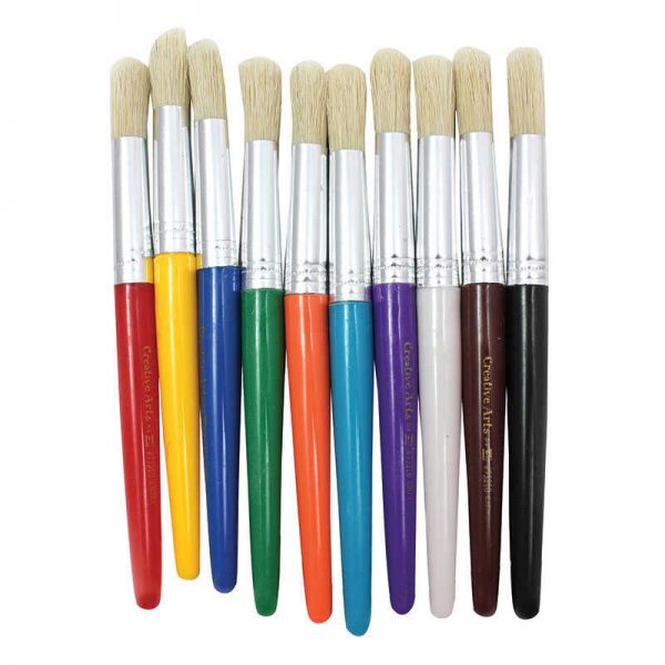 Charles Leonard Brushes - Stubby Round - Gr.Bk.Bl. Rd.Tl.Or.Pu.Yl.
