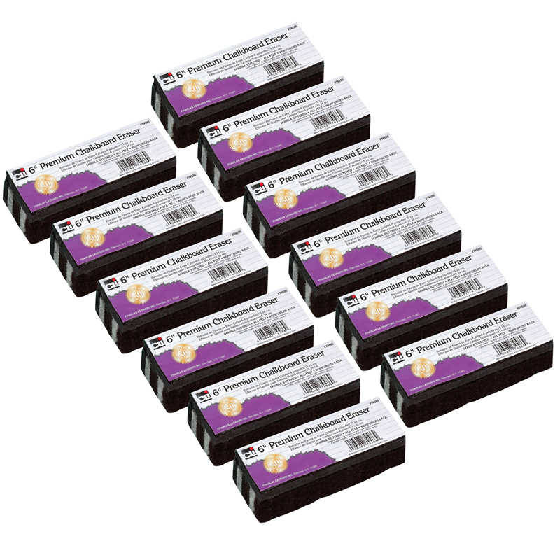 Charles Leonard Premium Chalkboard Eraser, 6", Pack of 12