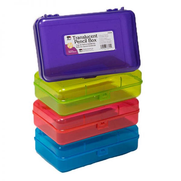Charles Leonard Pencil Box - 2-1/2"H x 5-1/4"D x 8-1/4"W, Translucent Assorted Colors