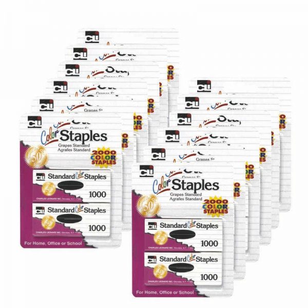 Charles Leonard Standard Staples in Assorted Colors, 1000 Per Pack, 12 Packs
