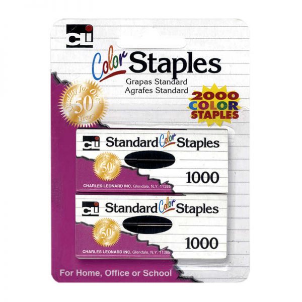 Charles Leonard Staples, Standard 26/6 Size, Assorted Colors, 1000 Per Box, 2 Boxes