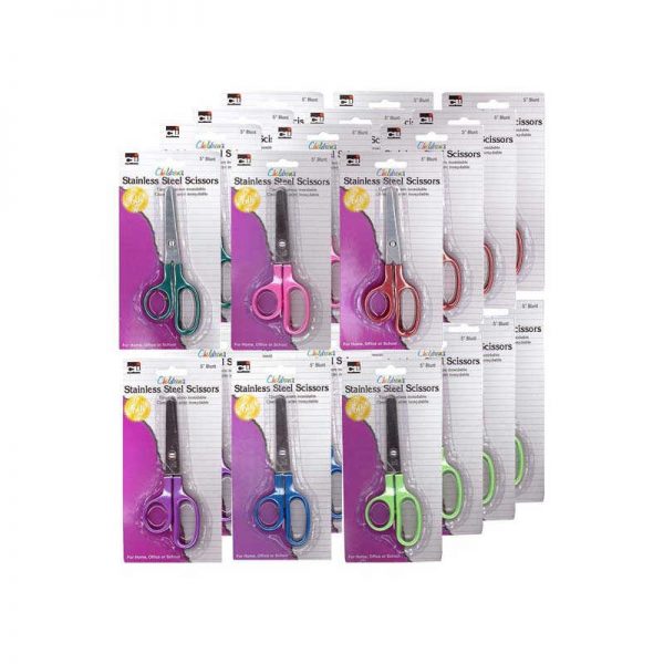 Charles Leonard Children's 5" Scissors, Blunt Tip, Assorted Colors, Pack of 24