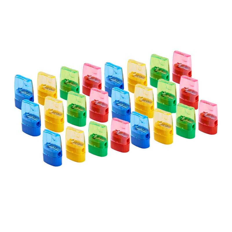 Charles Leonard Pencil Sharpener with Cone Shaped Shaving Receptacle, Assorted Colors, 24 Per Pack