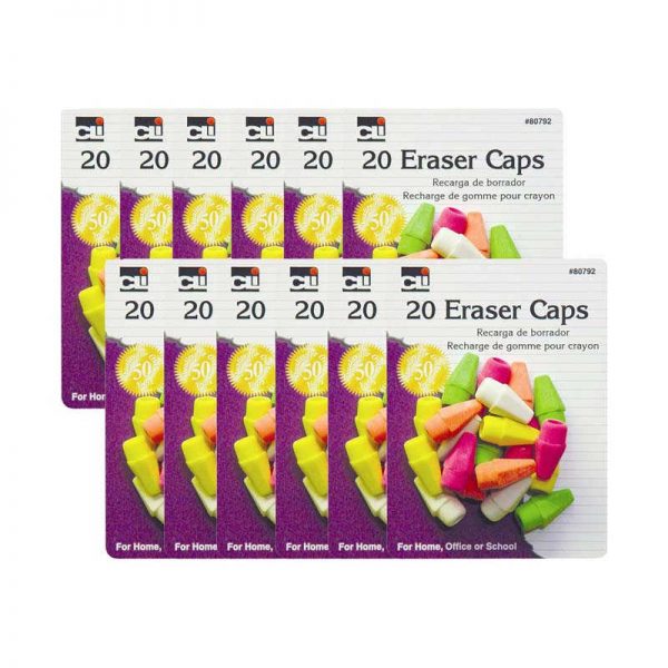 Charles Leonard Pencil Eraser Caps, Assorted Neon Colors, 20 Per Pack, 12 Packs