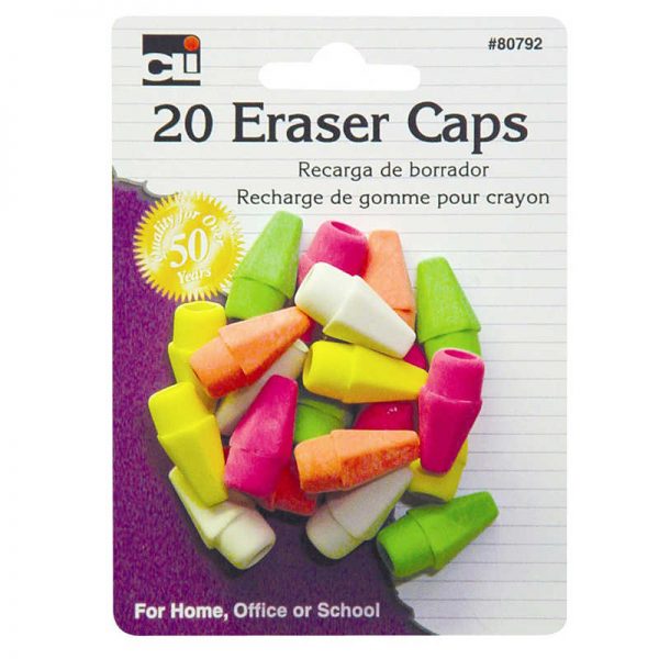Charles Leonard Pencil Eraser Caps, Neon, Assorted, Pack of 20