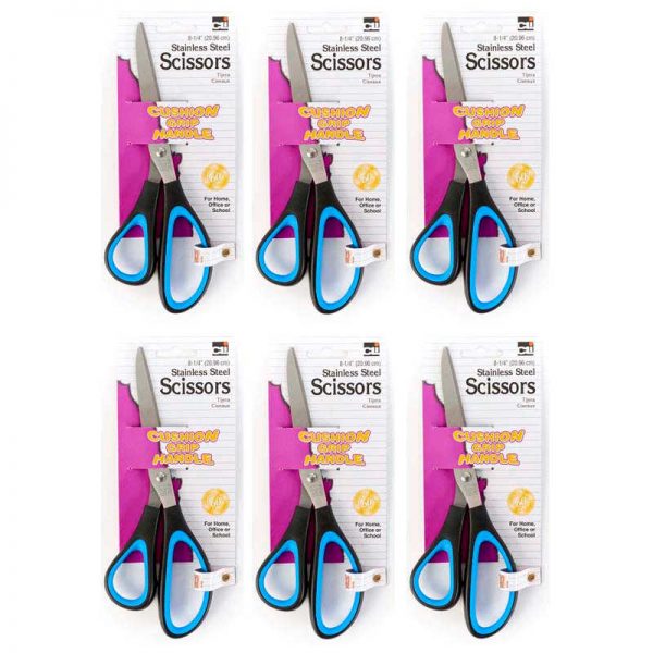 Charles Leonard Cushion Grip Scissors, 8.25" Bent, Pack of 6