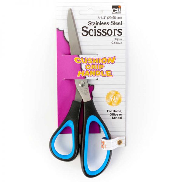 Charles Leonard Stainless Steel Scissors with Cushion Grip Handle, 8-1/4" Straight, Blue/Black