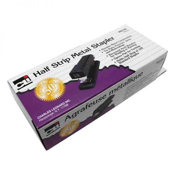 Charles Leonard Half Strip Stapler, Metal with Non-Skid Base, Black