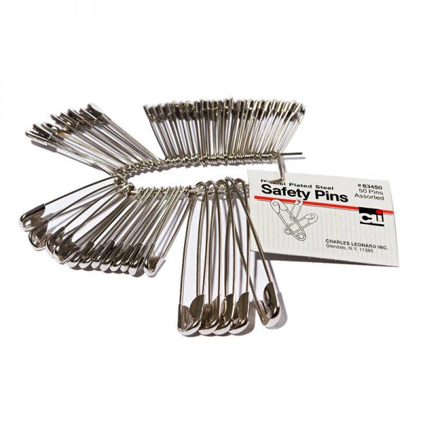Charles Leonard Safety Pins, Assorted Sizes, 50/Pack