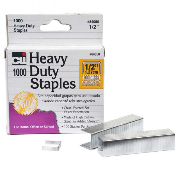 Charles Leonard Heavy Duty Staples, 1/2 Inch Leg Length, Carbon Steel, Silver, 1000/Box