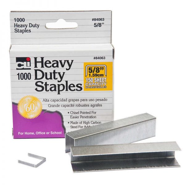 Charles Leonard Heavy Duty Staples, 5/8 Inch Leg Length, Carbon Steel, Silver, 1000/Box