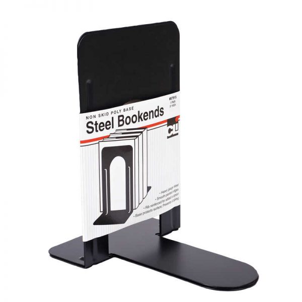 Charles Leonard Bookends with Non-Skid Base, 9" Steel, Black, 1 Pair