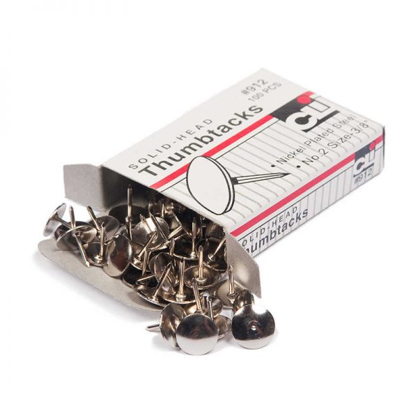 Charles Leonard Thumb Tacks, Nickel Plated Solid Head, 3/8 Inch Head, 100-Pack