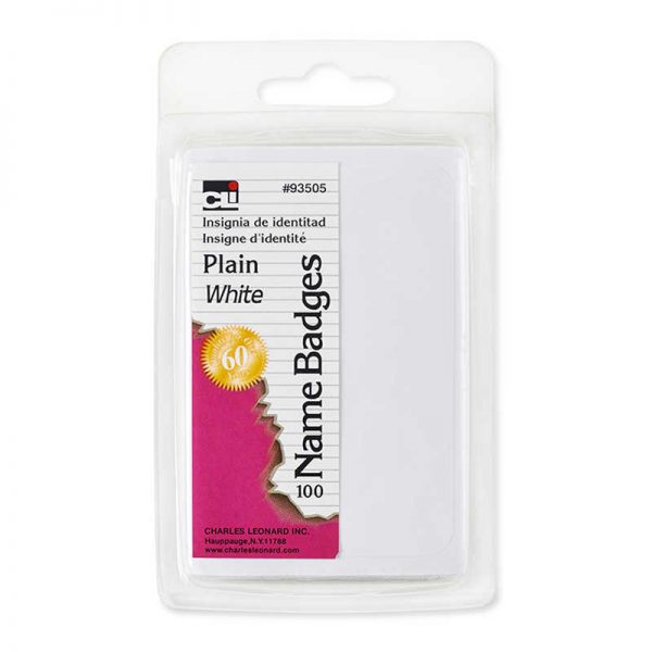 Charles Leonard Labels, Name Badge, Plain, 3-3/8" x 2-1/4", White, Pack of 100