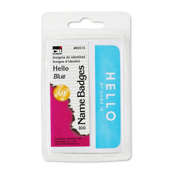Charles Leonard Self-Adhesive Name Badges, Hello, Blue