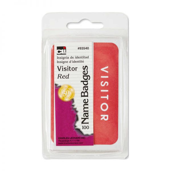 Charles Leonard Labels, Name Badge, Visitor, 3-3/8 x 2-1/4 Inch, Red, 100/Pack