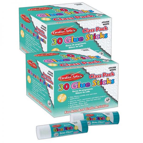 Charles Leonard Creative Arts™ Economy Glue Stick Classpack, .28 oz., Clear, 30 Per Pack, 2 Packs