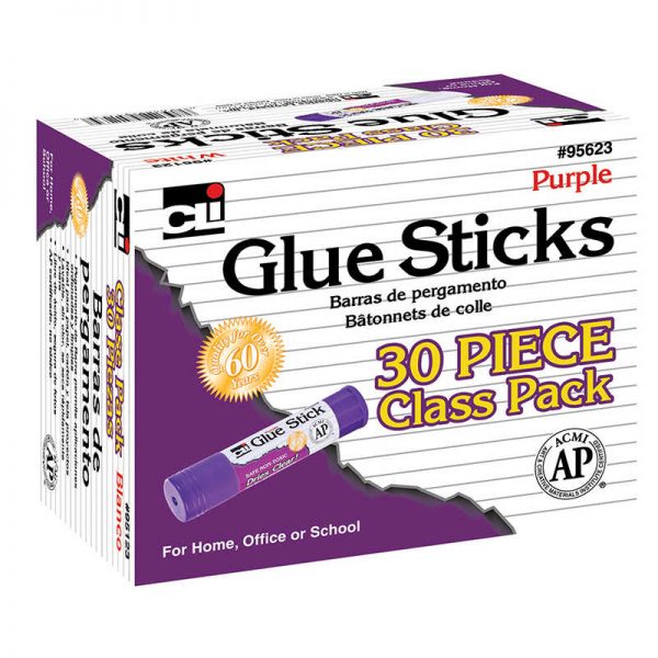 Charles Leonard Glue Stick Classpack, .28 oz., Purple, Pack of 30