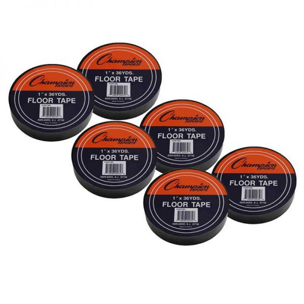 Champion Sports Floor Marking Tape, 1" x 36 yd, Black, 6 Rolls