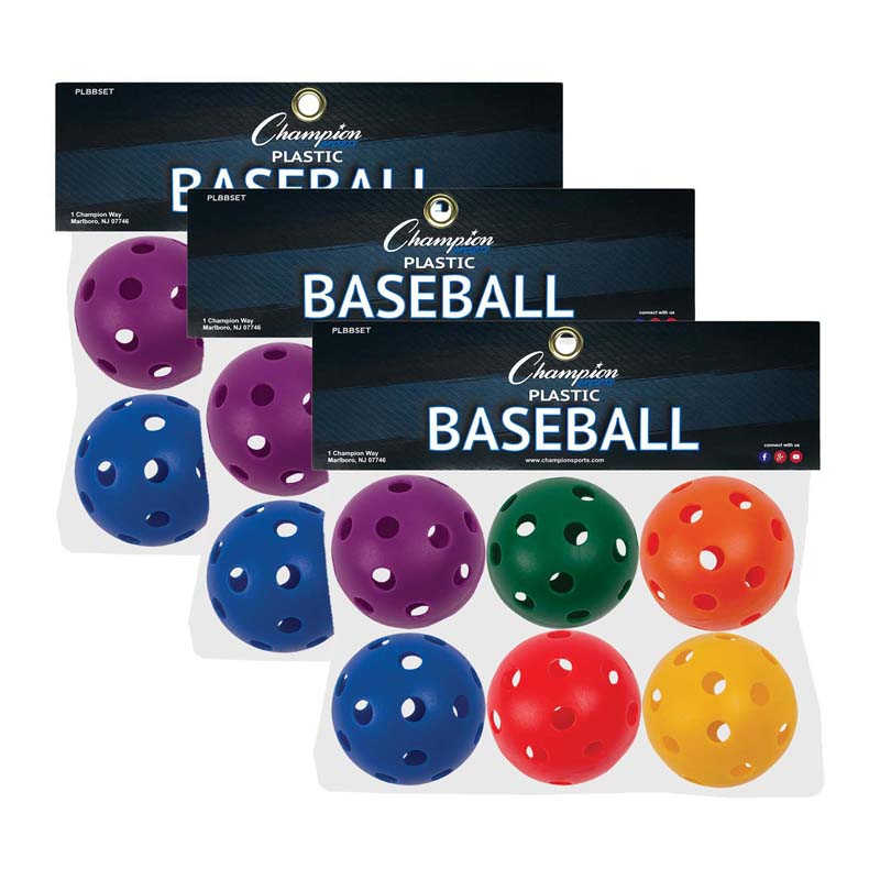 TeachersParadise Champion Sports Plastic Baseballs, 6 Per Set, 3 Sets