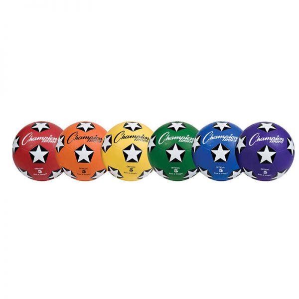 Champion Sports Rubber Cover Soccer Ball Set, Size 5, Set of 6