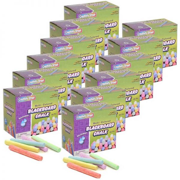 Pacon® Blackboard Chalk, 5 Assorted Colors, 3/8" x 3-1/4", 60 Pieces Per Pack, 12 Packs