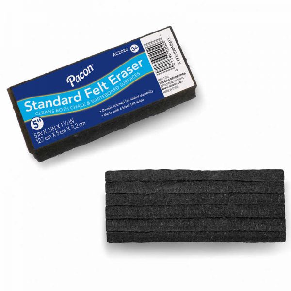 Pacon® Chalk & Whiteboard Eraser, Standard, 6 Black Felt Strips, Double-Stitched, 5", 1 Eraser