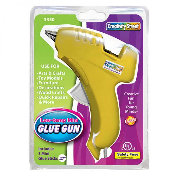 Creativity Street® Low-Temp Mini Glue Gun, Yellow, 5.5" x 4", 1 Glue Gun + 3 Glue Sticks