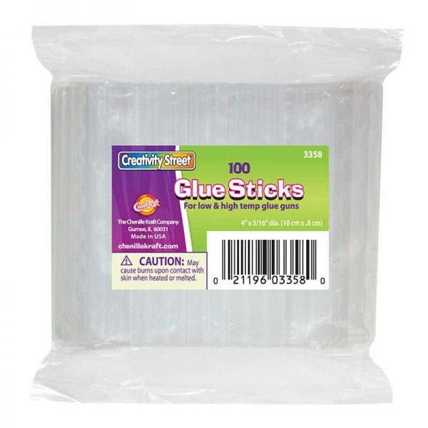 Creativity Street® Hot Glue Sticks Classroom Pack, Clear, 4" x 0.27", 100 Pieces