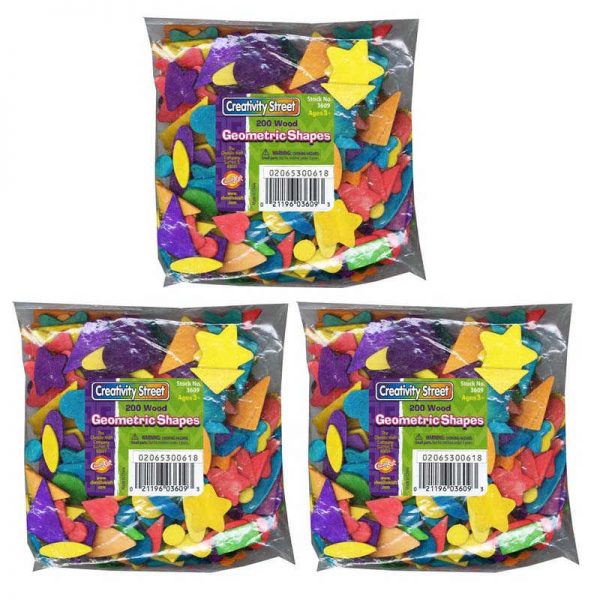 Creativity Street® Wood Geometric Shapes, 1/2" to 2", 200 Per Pack, 3 Packs