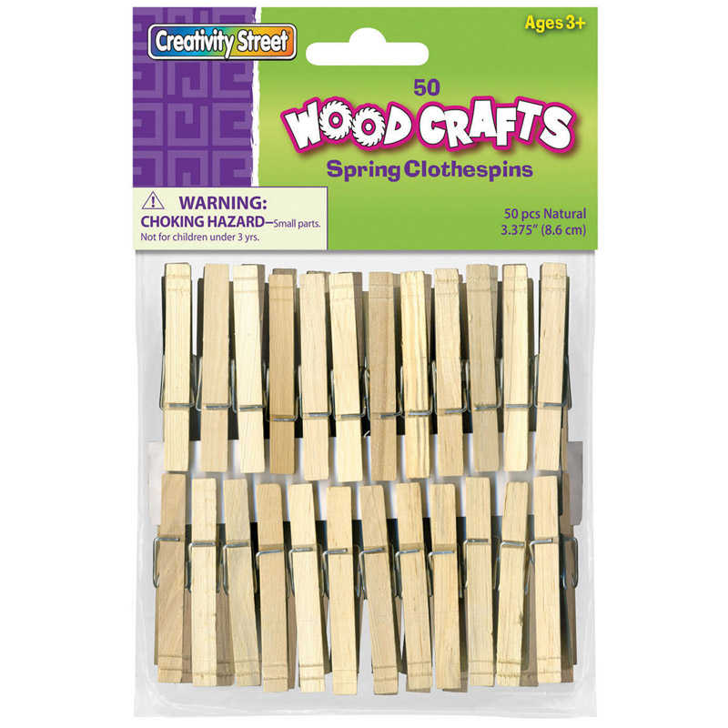 Creativity Street 365801 Wood Spring Clothespins - 50/Pack