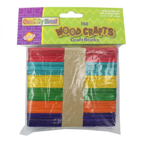 Creativity Street® Regular Craft Sticks, Bright Hues Assorted, 4 1/2" x 3/8" x 2mm, 150 Pieces