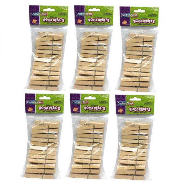 Creativity Street® Spring Clothespins, Natural, Large, 2.75", 24 Per Pack, 6 Packs