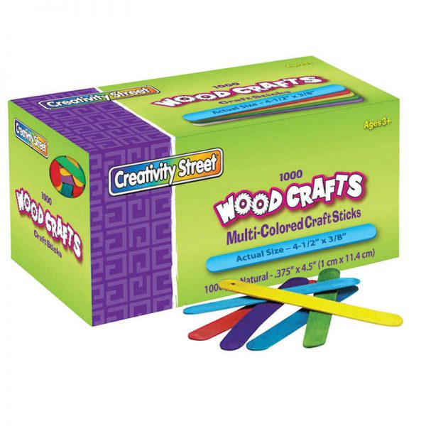 Creativity Street® Regular Craft Sticks, Bright Hues Assorted, 4-1/2" x 3/8", 1000 Pieces