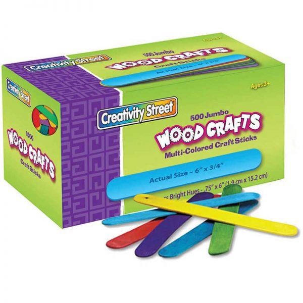 Creativity Street® Jumbo Craft Sticks, Bright Hues Assorted, 6" x 0.75", 500 Pieces