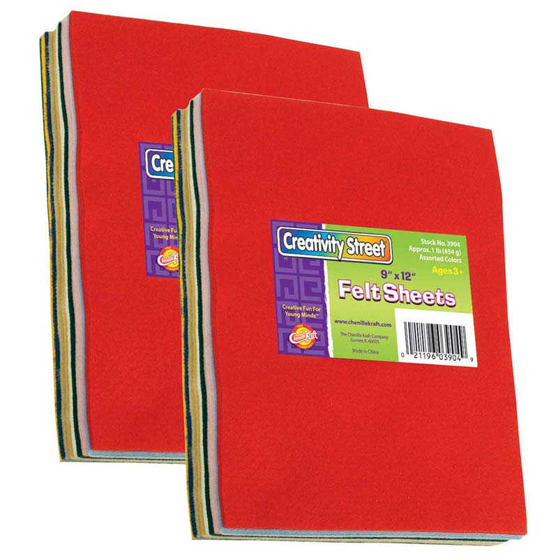 Creativity Street® Felt Sheets, 7 Assorted Colors, 9" x 12", 1 lb. Per Pack, 2 Packs