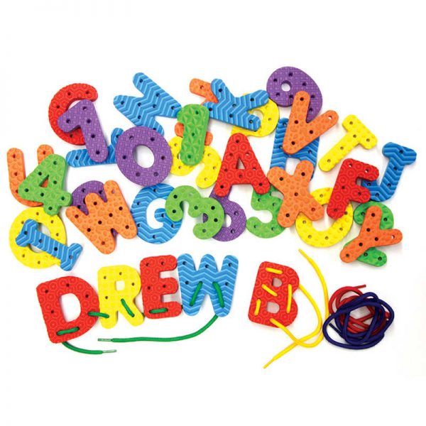 WonderFoam® Lacing Letters & Numbers, Assorted Colors, 2-3/4", 36 Pieces