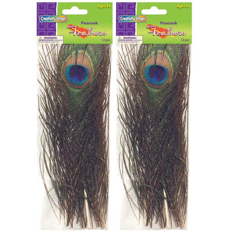 Creativity Street® Peacock Feathers, Standard Size, 10" to 11", 12 Per Pack, 2 Packs