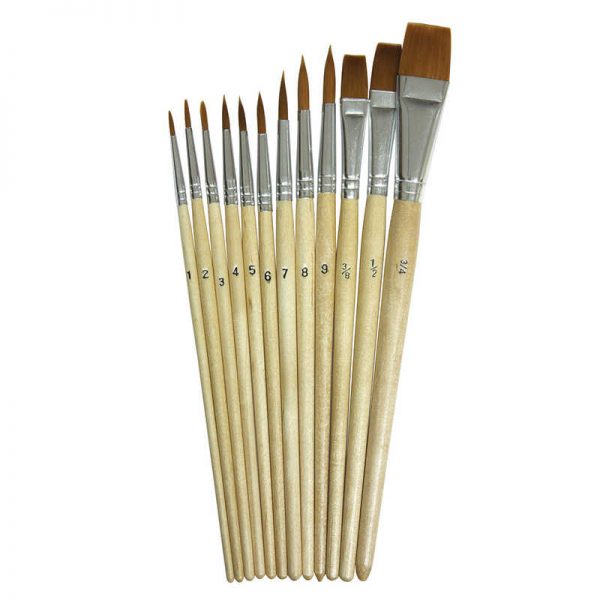 Creativity Street® Watercolor Brush Assortment, Natural Wood, Assorted Sizes, 12 Brushes