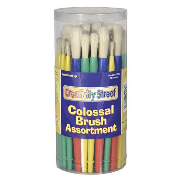 Creativity Street® Plastic Handle Brush Classroom Packs, Preschool Brush Assortment, 7" Long, 58 Brushes