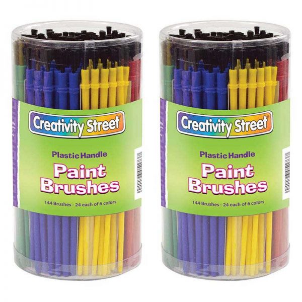 Creativity Street® Plastic Handle Brush Classroom Pack, Economy Brushes, 7" Long, 144 Brushes Per Pack, 2 Packs
