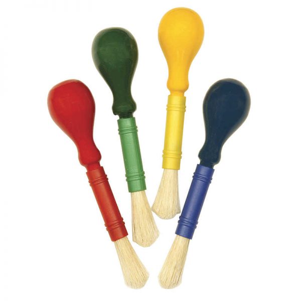 Creativity Street® Beginner Paint Brushes, Bulb Knob Handles, 4 Assorted Colors, 5.5" Long, 4 Brushes