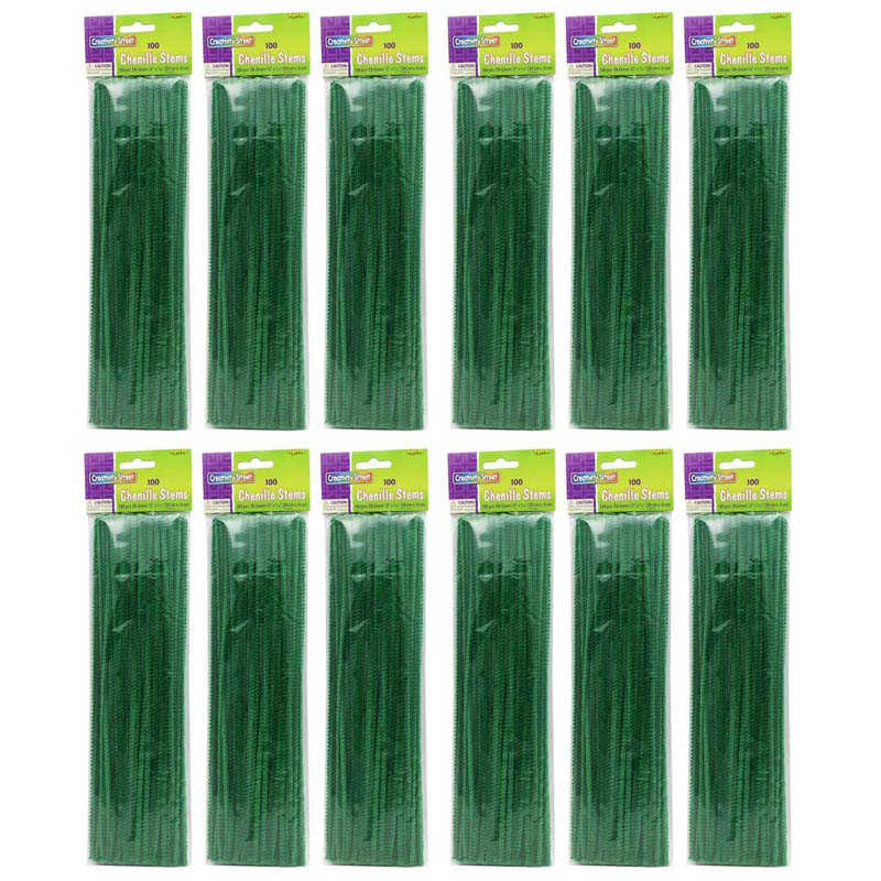 Creativity Street® Regular Stems, Dark Green, 12" x 4 mm, 100 Per Pack, 12 Packs