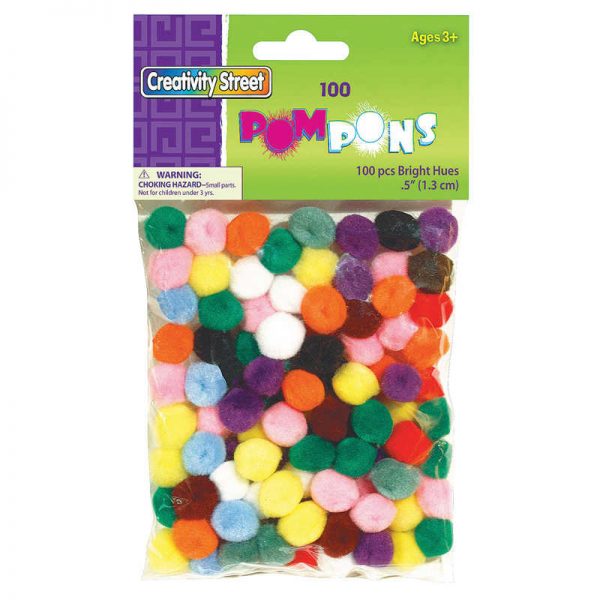 Creativity Street® Pom Pons, Bright Hues Assortment, 0.5", 100 Pieces