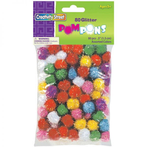 Creativity Street® Glitter Pom Pons, Assorted Colors, 1/2", 80 Pieces
