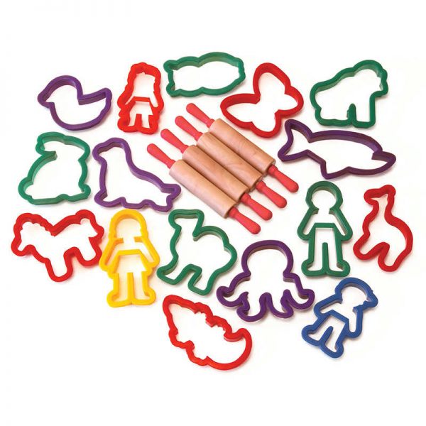 Creativity Street® Jumbo Dough & Clay Cutter Set with Rolling Pin, Assorted Shapes, Approx. 4", 20 Pieces